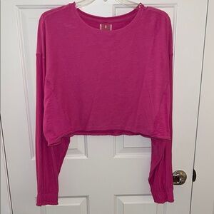 Free People Pink Relaxed Crop Hoodie